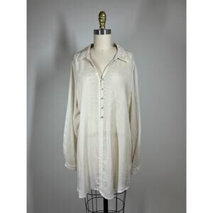 J‎ Jill Uncommon Threads Semi Sheer Crinkled Blouse Tunic Top Large Beige Fairy